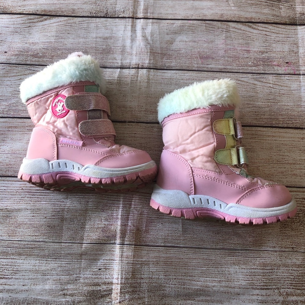 Pink & White Glitter-Strap Fleece-Cuff Duck Boot Toddler Size 7